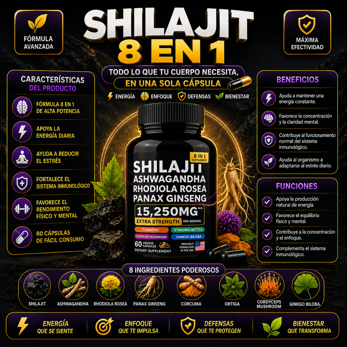 Shilajit en Capsulas 8 en 1